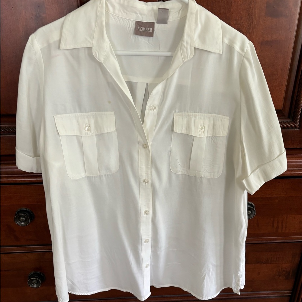 Chicos ladies size 2 beige blouse short sleeve